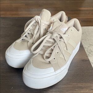 Adidas Tan and White Canvas Sneakers